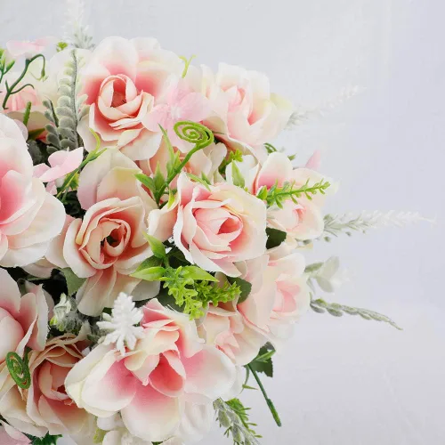 Miniatura 3 de LESING Flores artificiales con jarrón para centros de mesa, flor de gardenia de seda falsa en decoración de jarrón para fiesta en casa oficina (rosa)