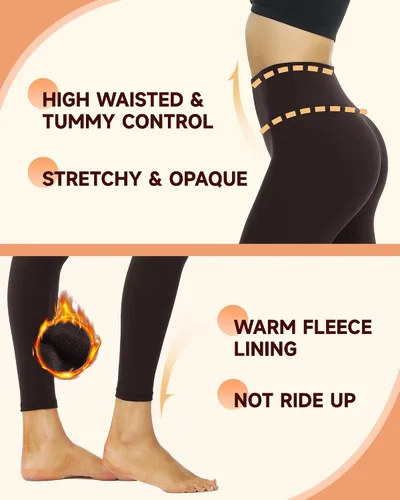 Miniatura 4 de NexiEpoch - Leggings de forro polar para mujer, pantalones de yoga de invierno de cintura alta, control de abdomen, suaves, térmicos, cálidos