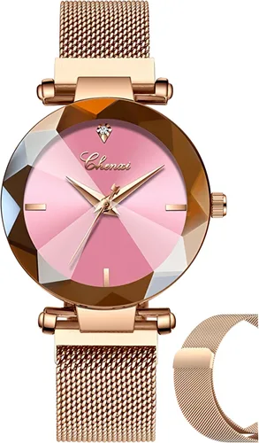 Miniatura 8 de MASTOP Reloj de pulsera de pulsera de acero inoxidable con correa magnética de cara de cristal para mujer