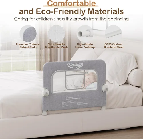 Miniatura 5 de Riel de cama para niños pequeños, riel de cama de 81 cm con base en forma de U más ancha, rieles de cama transpirables para camas King, Queen, Full