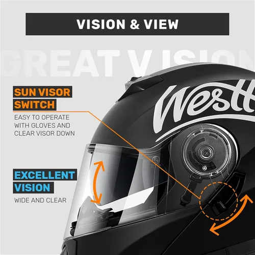 Miniatura 3 de Westt Cascos modulares para motocicleta - Casco integral para motocicleta con visera doble abatible, aprobado por DOT, Casco para hombres y mujeres