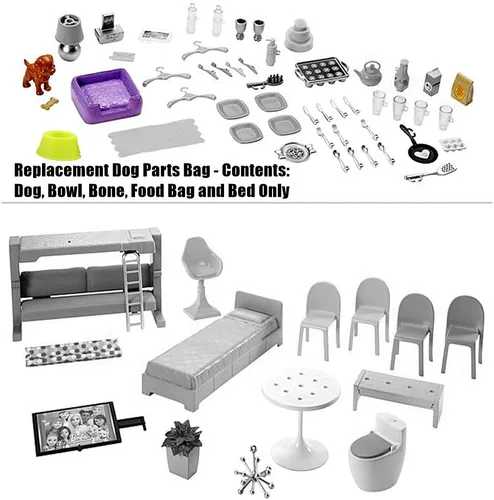 Miniatura 5 de Piezas de repuesto para la serie Barbie Dollhouse - Barbie Dreamhouse - FHY73 - Perro de repuesto, cuenco, hueso, bolsa de comida y cama