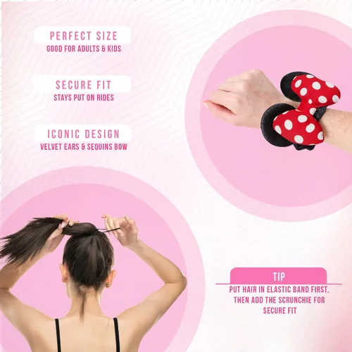 Miniatura 5 de Styla Hair Juego de diadema icónica de 3 piezas con orejas de Mickey - Scrunchies, clip de pinza y diadema de oreja abombada para mujeres