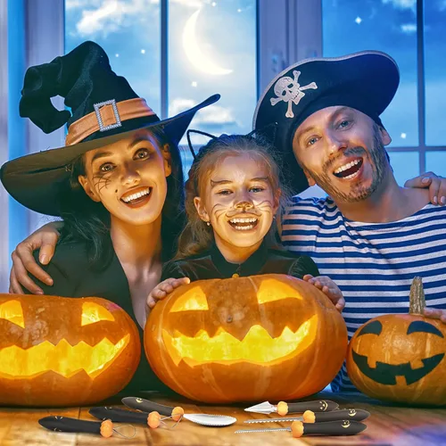 Miniatura 6 de CHRYZTAL Kit de tallado de calabaza herramientas de Halloween, juego profesional de tallado resistente, acero inoxidable de doble cara herramienta