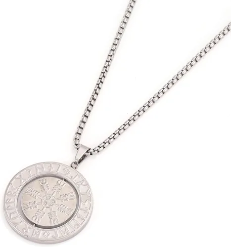 Miniatura 6 de Collar con colgante de amuleto nórdico de los vikingos nórdicos Vegvisir RUNE, collar de acero inoxidable con colgante extraíble joyería original
