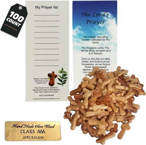 Miniatura 15 de Holy Land Market cruz de mano de madera de olivo con bolsa de regalo de terciopelo, de Belén