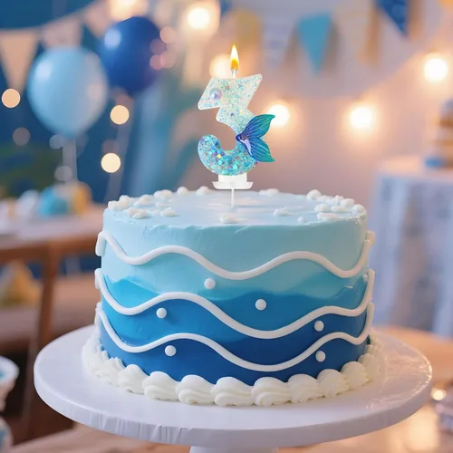 Miniatura 4 de Vela de sirena número 3, decoración de pastel de cola de sirena azul para decoración de fiesta de cumpleaños y aniversario de niñas (número 3)