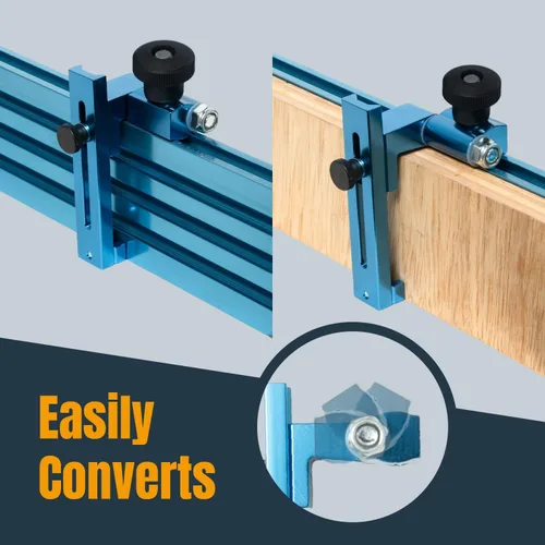 Miniatura 4 de POWERTEC Tope abatible ajustable de 1 a 3-1/2 pulgadas, tope de pista en T de base curva pendiente de patente para sierra ingletadora, sierra
