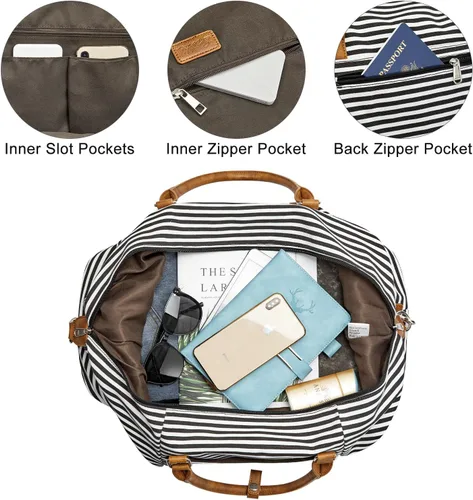 Miniatura 7 de S-ZONE - Bolso de mano de lona para mujer con correa de cuero sintética