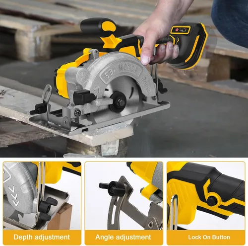 Miniatura 6 de Sierra circular inalámbrica de 5 pulgadas para batería Dewalt de 20 V (sin batería), sierra de madera eléctrica con motor sin escobillas, bisel