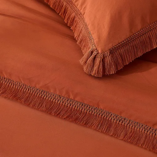 Miniatura 7 de Andency - Juego de edredón tamaño completo de color naranja quemado, 3 piezas, ropa de cama ligera de estilo bohemio terracota para invierno, juego
