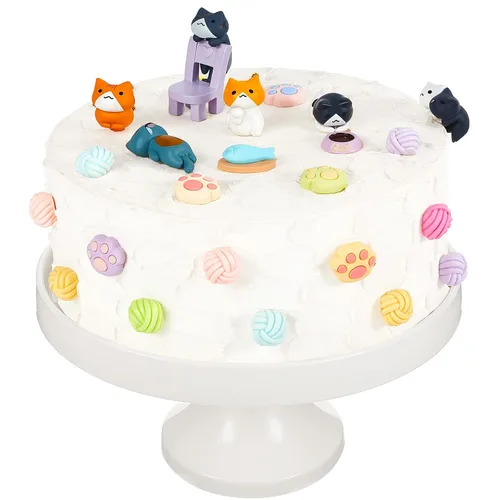 Miniatura 8 de 26 piezas de decoración de pastel de gato, figuritas lindas de pastel de cumpleaños, decoraciones de pastel de pata de gato, decoración de fiesta