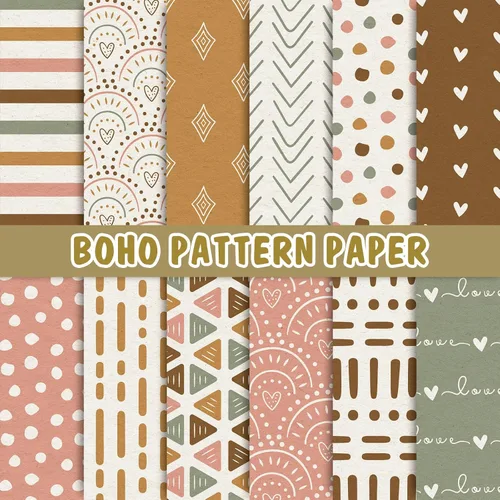 Whaline 24 hojas de papel con patrón bohemio, corazón, arcoíris, álbum de recortes, papel especial de doble cara, coloridos papeles decorativos para
