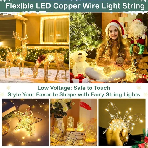 Miniatura 4 de Guirnalda de luces LED de 99 pies con 300 luces para dormitorio, patio, interior/exterior, impermeable, luces de cobre para cumpleaños, boda