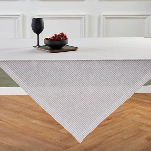 Miniatura 45 de Solino Home Mantel de lino 100 % puro de 52 x 52 pulgadas, mantel cuadrado de aguacate y blanco de rayas estrechas, hecho a mano, lavable a máquina