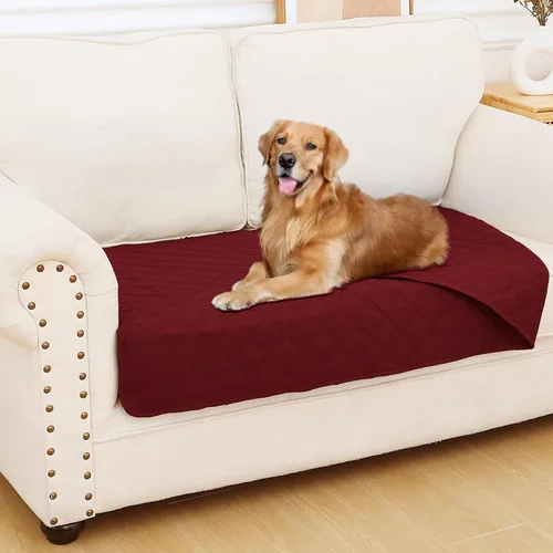 Miniatura 148 de Smiry Funda impermeable para cama de mascota, suave y lavable, para muebles, cama, sofá, reversible, a cuadros (30 x 53 pulgadas, color beige/beige)