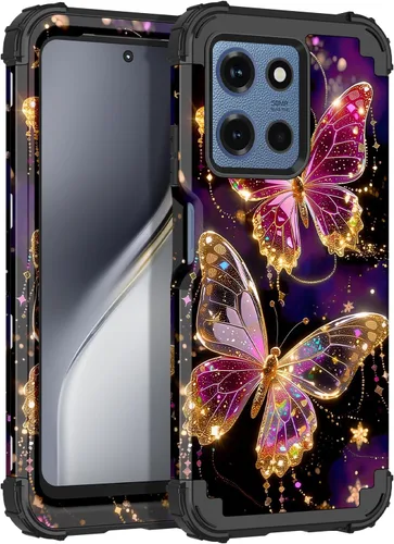 Miniatura 13 de LONTECT Funda para Moto Edge 2021, Moto Edge 5G UW, funda floral a prueba de golpes, 3 en 1, híbrida resistente, resistente, funda protectora