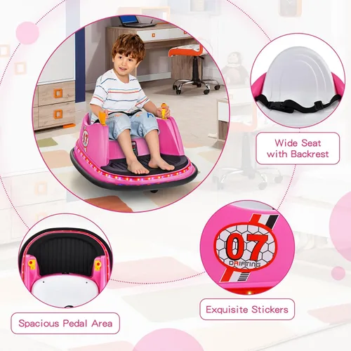 Miniatura 8 de HONEY JOY Coche de parachoques para niños pequeños de 12 V, funciona con batería, joysticks duales, luz LED intermitente y giro de 360 grados, Rosa