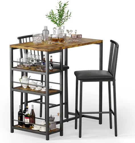 Miniatura 8 de Gizoon Juego de mesa de comedor para 2 personas con 3 estantes de almacenamiento, mesa de cocina y sillas para 2 personas con cojín de poliuretano