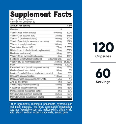 Miniatura 2 de Nutricost Multivitamínico metilado 120 cápsulas, 60 porciones - 23 vitaminas y minerales por porción