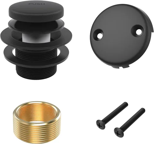 Miniatura 8 de Kit de drenaje de bañera de punta a punta de metal completo con placa frontal de desbordamiento de dos agujeros y conjunto de rosca universal Níquel