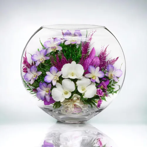 Miniatura 8 de Fiora Flower - Elegante arreglo de orquídeas en jarrón de vidrio Orquídeas reales preservadas que duran 5 años Ideal para decoración del hogar