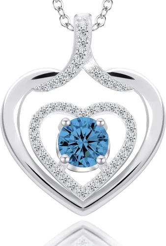 ITS4YEO 925 Sterling Silver Love Heart Birthstone Necklaces Silver Necklace Zircon Pendant Necklaces for Women Jewelry Gift for Women Wife Girls Her