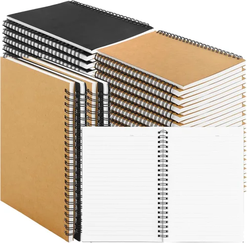 Miniatura 9 de MIVIDE Paquete de 24 cuadernos en espiral A5 a granel con cubierta de kraft, 21 x 15 cm 120 páginas, cuaderno en espiral con tapa dura y papel Papel