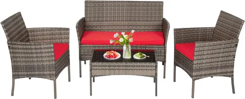 Miniatura 26 de FDW Juego de muebles de patio de 3 piezas Negro Muebles de mimbre para exteriores con mesa de café Juego de sillas de ratán moderno