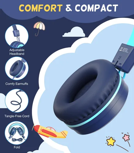 Miniatura 4 de Cowyawn Auriculares USB tipo C para niños, para la escuela, auriculares con cable para niños pequeños, volumen limitado de 94 dB, sonido estéreo HD