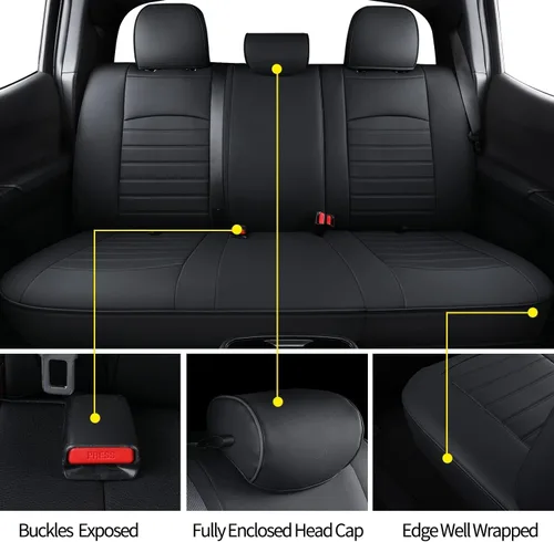 Miniatura 5 de LUCKYMAN CLUB Tacoma - Fundas de asiento de ajuste personalizado para Tacoma Crew Cab 2016-2023 con piel sintética (negro)