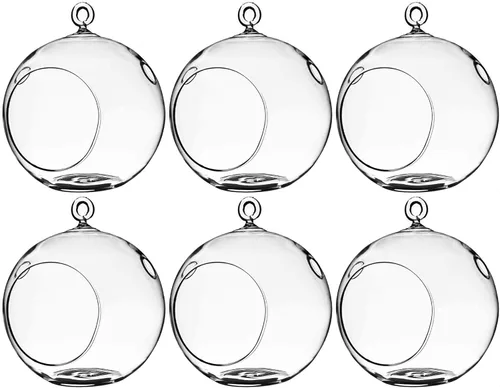 Miniatura 24 de WGV Globo de terrario colgante, ancho 5 pulgadas, altura 6 pulgadas, maceta de aire para suculentas, florero de vidrio transparente con parte