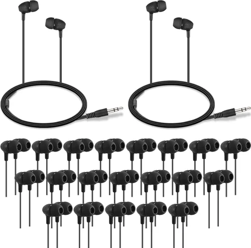 Miniatura 8 de Macarrie Paquete de 20 auriculares intrauditivos a granel de 0.138 in con cable sin micrófono para adultos (negro)