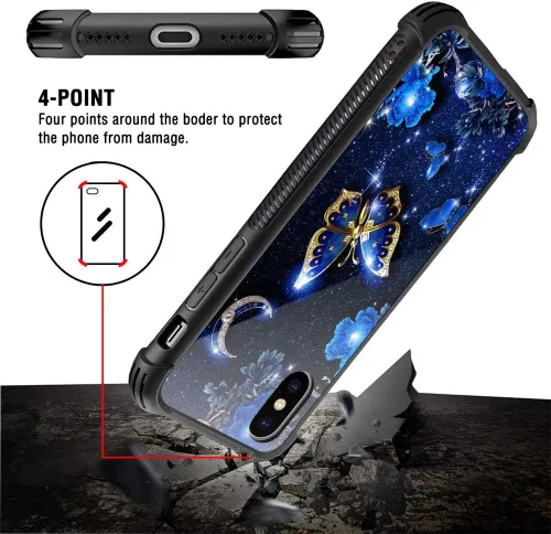 Miniatura 4 de Funda compatible con iPhone XS, funda para niñas y mujeres, cielo azul, flor, luna y mariposa