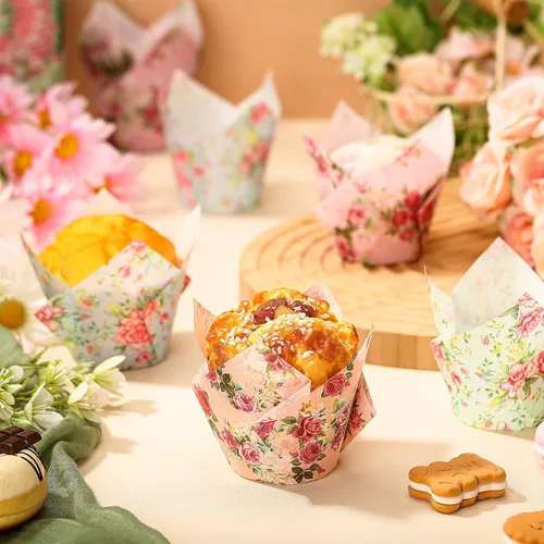 Miniatura 2 de 400 tazas florales para hornear, forros de papel para magdalenas, revestimientos para magdalenas, acuarela, flores, para fiestas de té, bodas