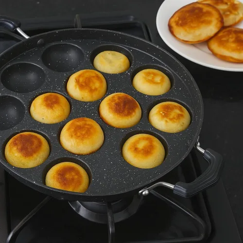 Miniatura 4 de Sartén antiadherente Appam – 12 hoyos con tapa de acero inoxidable para Appam, Paniyaram, Aebleskiver y Paddu Mango resistente al calor Appe Maker