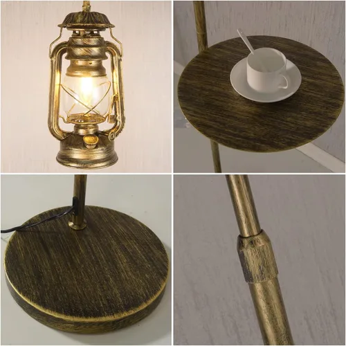 Miniatura 5 de beaysyty Lámparas de Pie Ajustables Estilo Granja con Bandeja Farol Lámpara Alta de Pie para Dormitorio Decoración del Hogar para Oficina Café Den