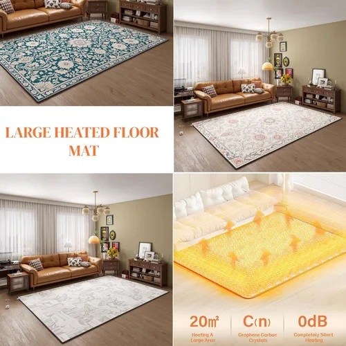 Miniatura 7 de Tapete eléctrico de grafeno, alfombra eléctrica con calefacción, calentador de piso interior con temporizador, calentamiento rápido, para oficina