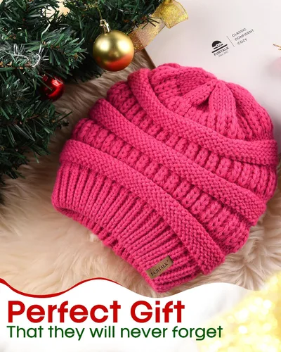 Miniatura 22 de FURTALK Gorro de invierno para mujer, con forro de satén, tejido trenzado, grueso, holgado, gorro cálido