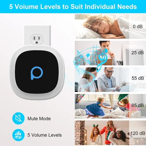 Miniatura 3 de Kit de timbre inalámbrico para el hogar, 5 niveles de volumen con 32 campanillas, timbre de puerta impermeable de rango de 300 pies, flash LED