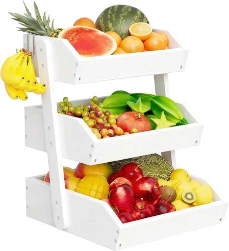 Miniatura 16 de Cesta de frutas de bambú de 2 niveles para encimera de cocina, encimera de almacenamiento de frutas de gran capacidad, soporte para frutas