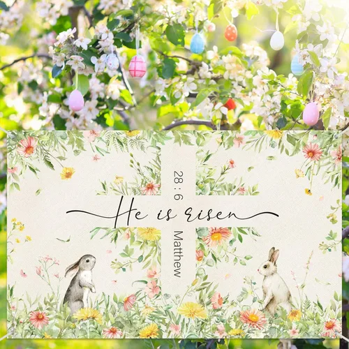 Miniatura 6 de Moukeren Decoraciones de telón de fondo de Pascua con texto en inglés «He is resucitado», pancarta de fotografía con cruz de Jesús, fondo de flores