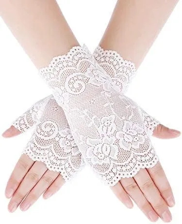 Miniatura 2 de Women Short Lace Gloves Fingerless Lace Gloves Tea Party Gloves Sunblock Bridal Floral Gloves