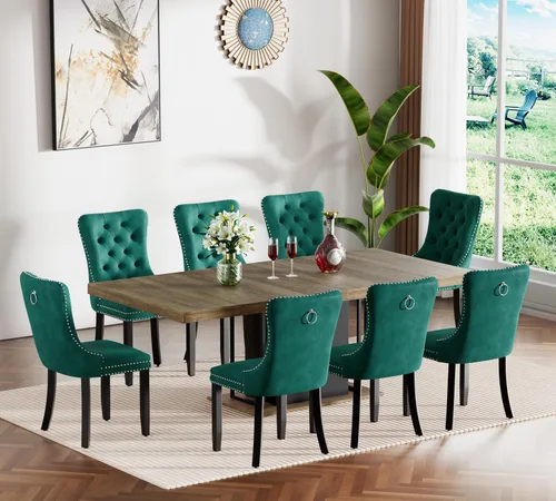 Miniatura 32 de Juego de mesa de comedor extensible de 5 piezas, juego de mesa de comedor extensible de estilo granja para 4, mesa de cocina expandible de madera