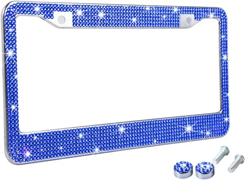 Miniatura 8 de Marcos de matrícula multicolor con diamantes de imitación brillantes para mujer, cubierta de matrícula de metal a prueba de óxido, accesorios