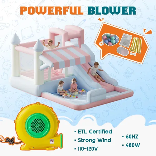 Miniatura 7 de Albott Casa inflable de rebote, tobogán acuático con zona de salto, pared de escalada y piscina de chapoteo, puente interior y exterior para niños