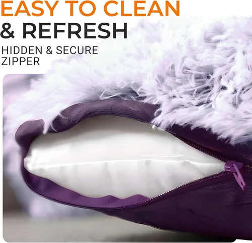 Miniatura 5 de Cheer Collection Almohadas Decorativas para Sofá y Cama, Almohadas Decorativas Suaves de Pelo Largo con Rellenos Incluidos, Acogedoras Almohadas