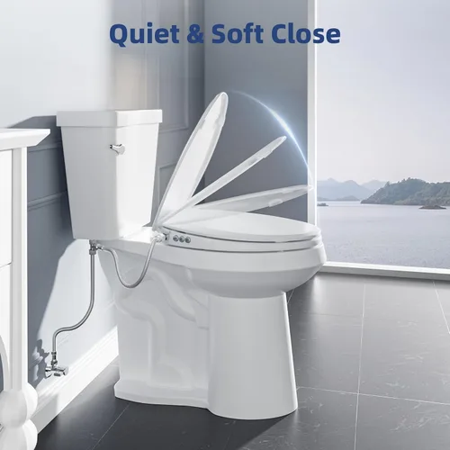 Miniatura 2 de Clirass Asiento de Inodoro con Bidé, Asiento de Inodoro Alargado de Cierre Suave, Control de Botón para Lavado Femenino/Posterior, Control