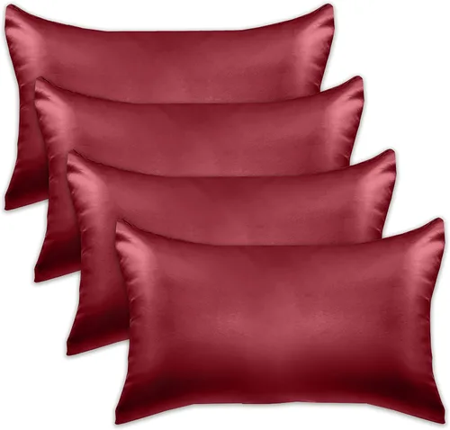Miniatura 63 de Elegant Comfort Juego de 4 fundas de almohada de satén de viscosa refrescante con cierre de cremallera oculto, suave como la seda para el cuidado