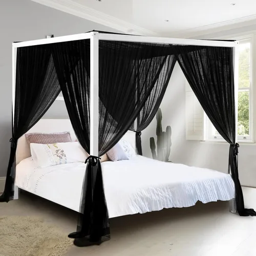 South to East Cortinas de cama negras con dosel, toldo de 4 postes esquineros para niñas y adultos, cortinas de cama de lujo para decoración de